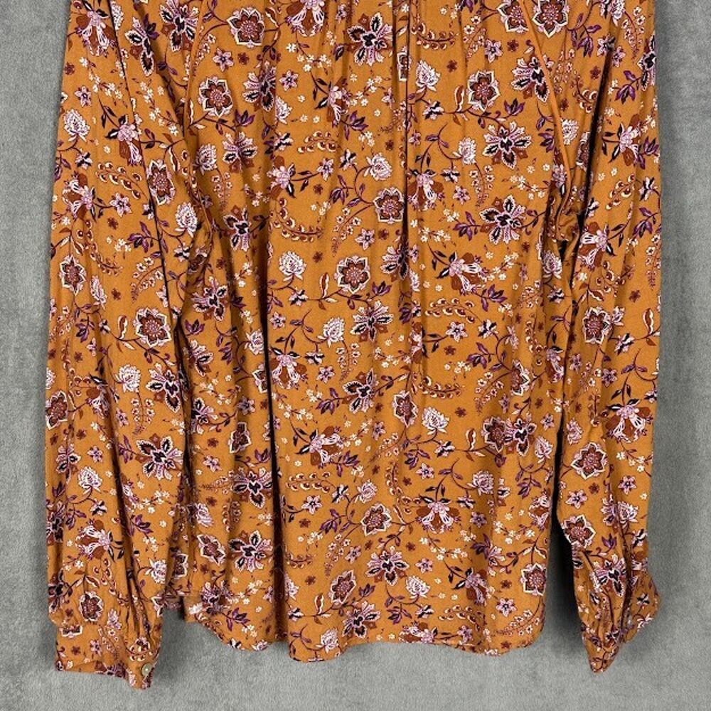 J Jill Top Womens Large Brown Floral Button Down Long Sleeve Preppy Career Boho - Picture 5 of 12